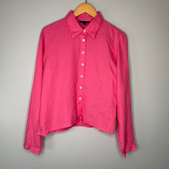 Boden Tops - Boden 100% Linen Pink Button Front Shirt Womens Size 16 Long Sleeve